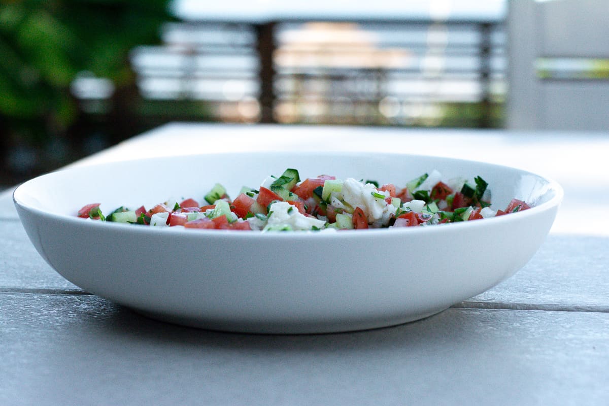Ceviche, citrus cooked fish and veggies