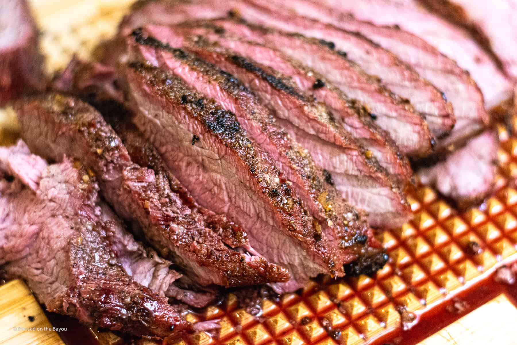 Cut tri-tip roast smoked