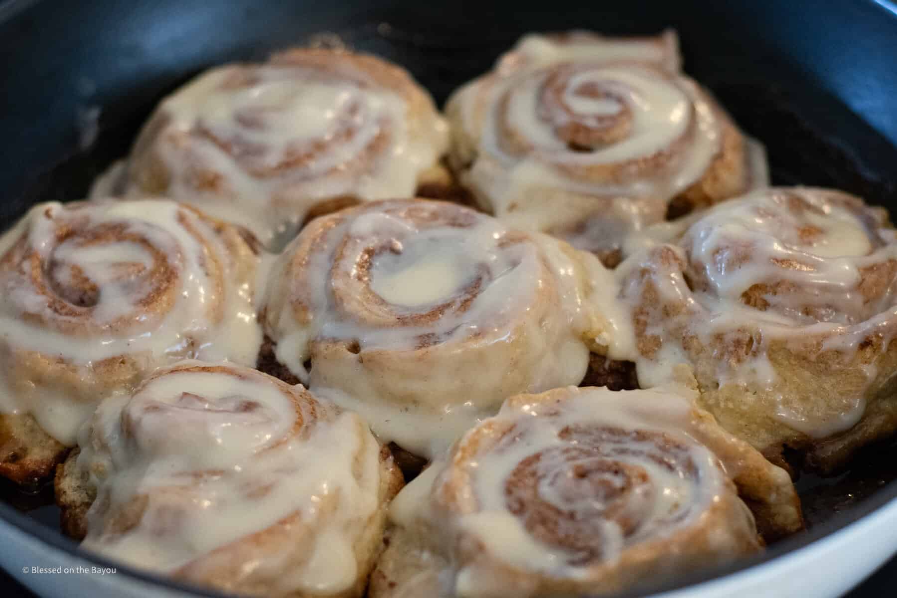 Gluten Free Cinnamon Rolls in Pan Cooked Frosted