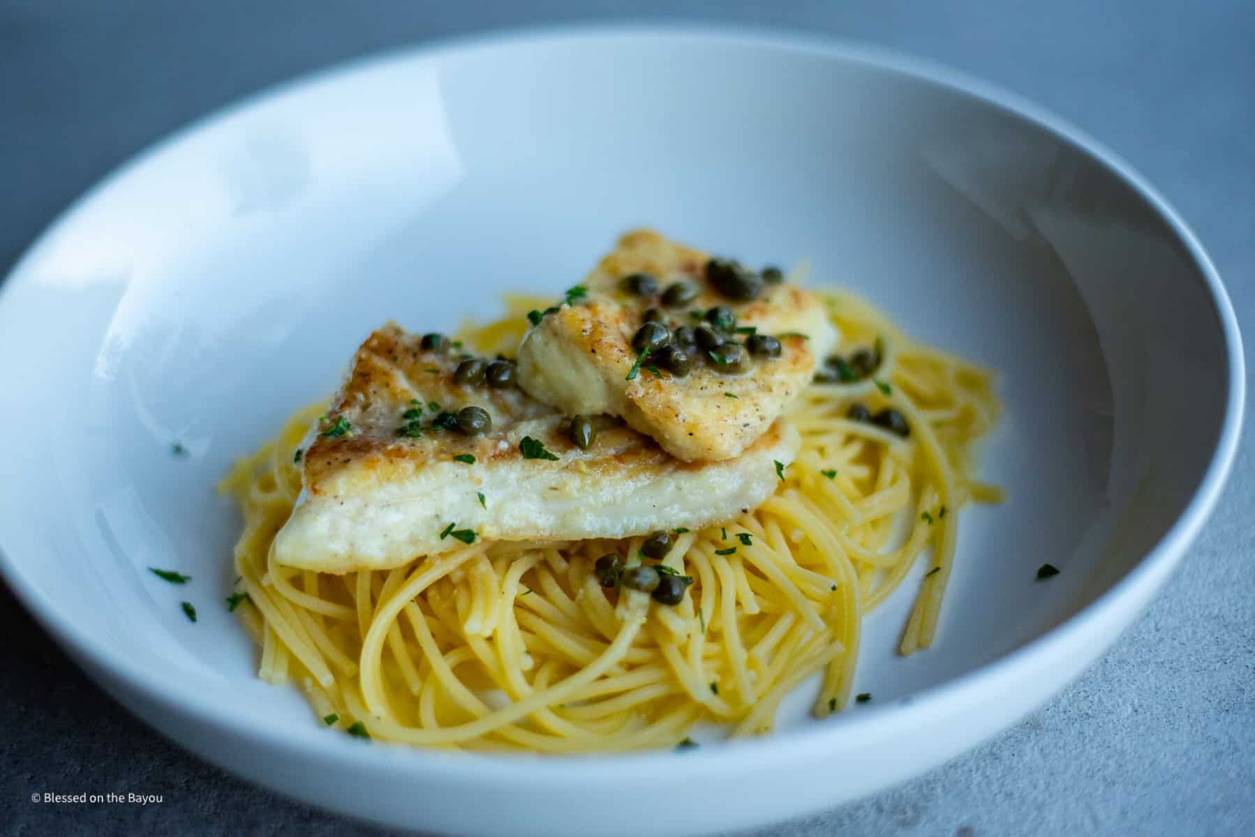 Grouper Piccata - grouper, capers, pasta, lemon white wine sauce