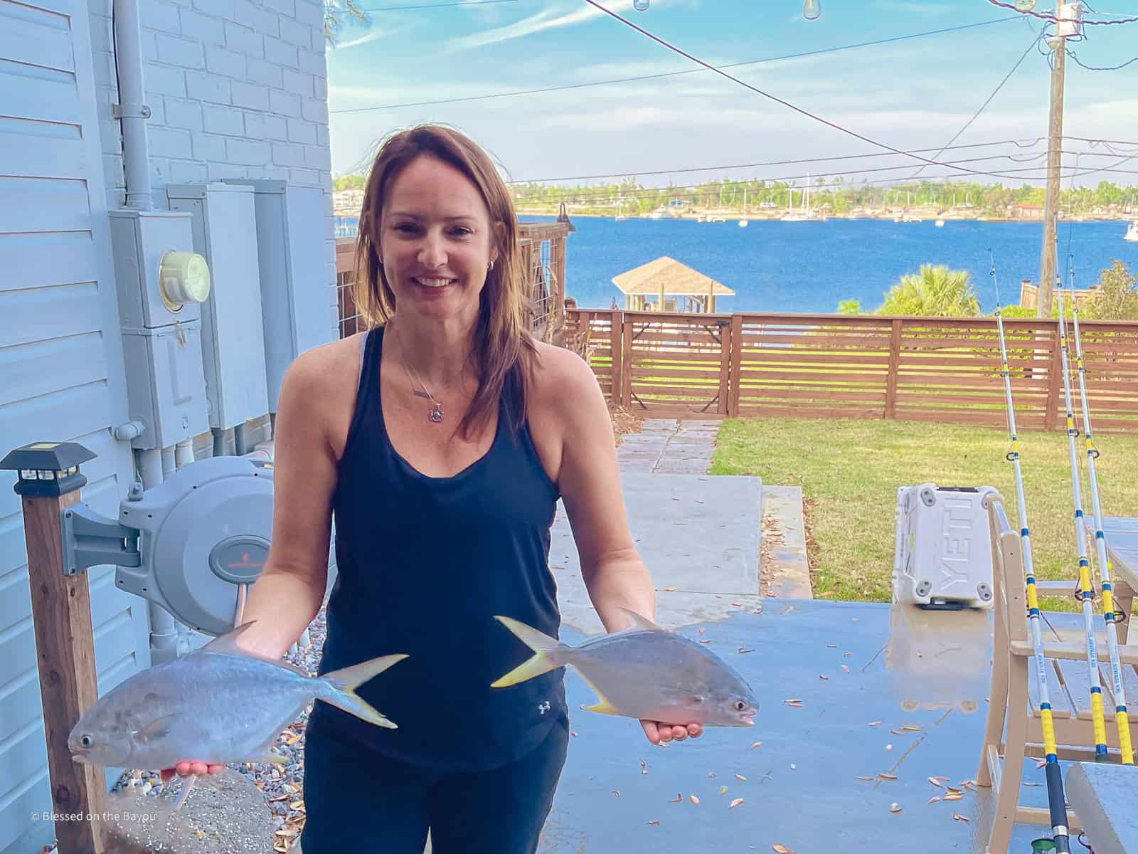 caught pompano in the surf back at the dock ready to clean