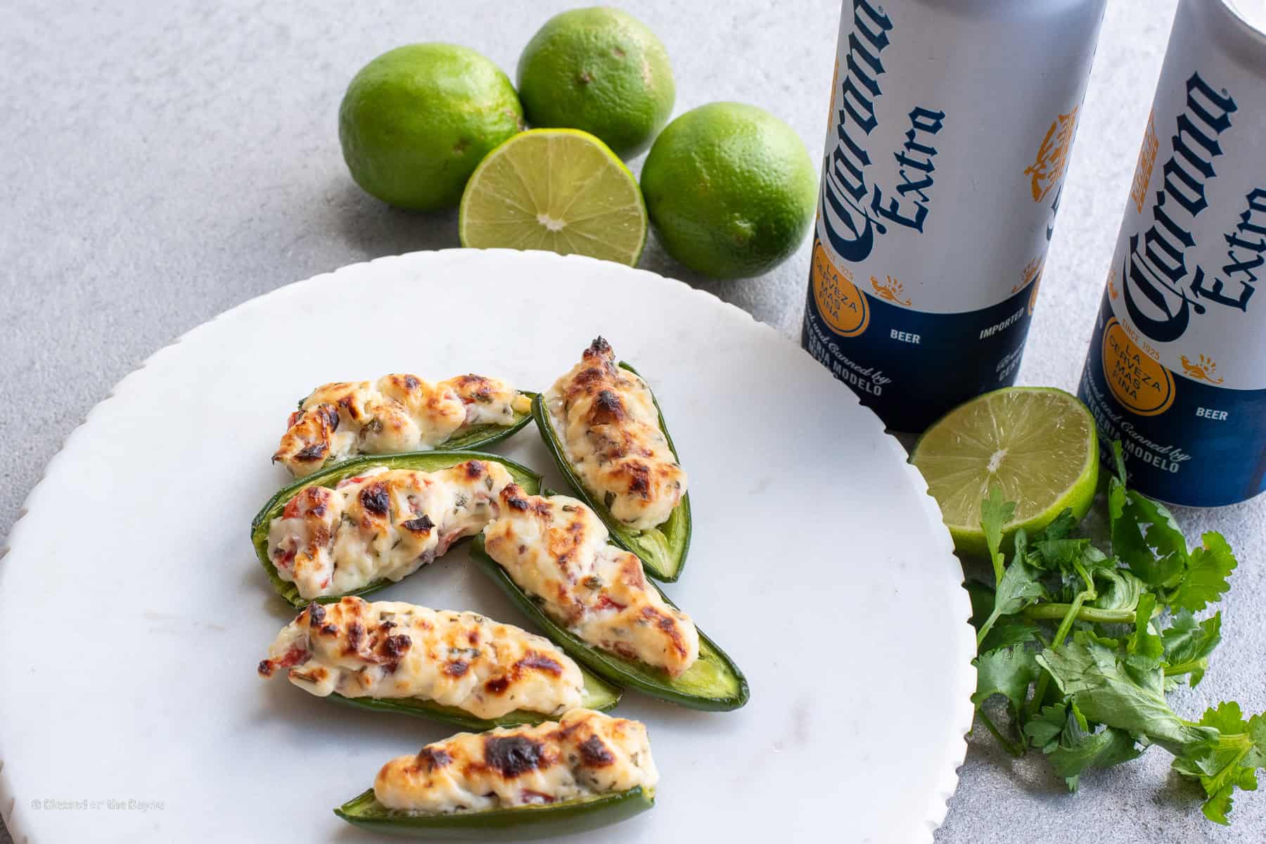 Plated japapeno poppers corona extra