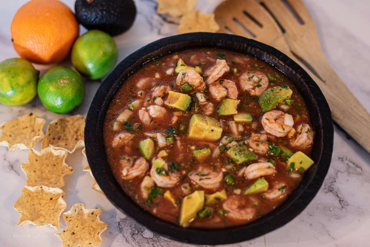Citrus Shrimp Cocktails oranges limes avocado tortilla chips
