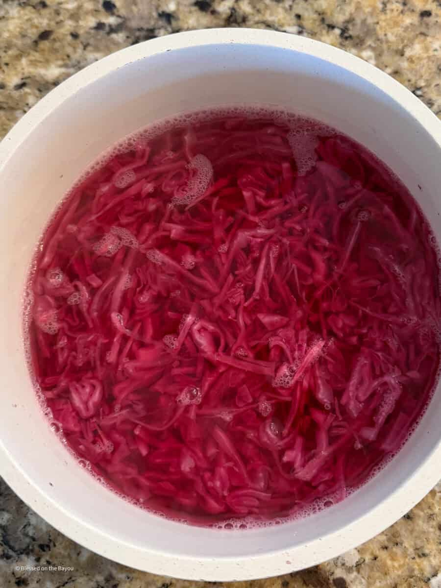 preparing pickled red cabbage
